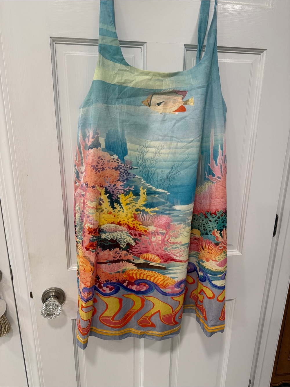 Ocean Reef Print Midi Dress in Aqua and Coral